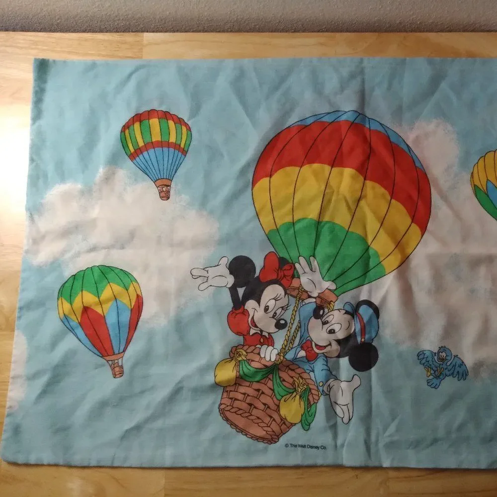 Vintage Mickey Mouse Minnie Hot Air Balloons Pillowcase Cover Disney